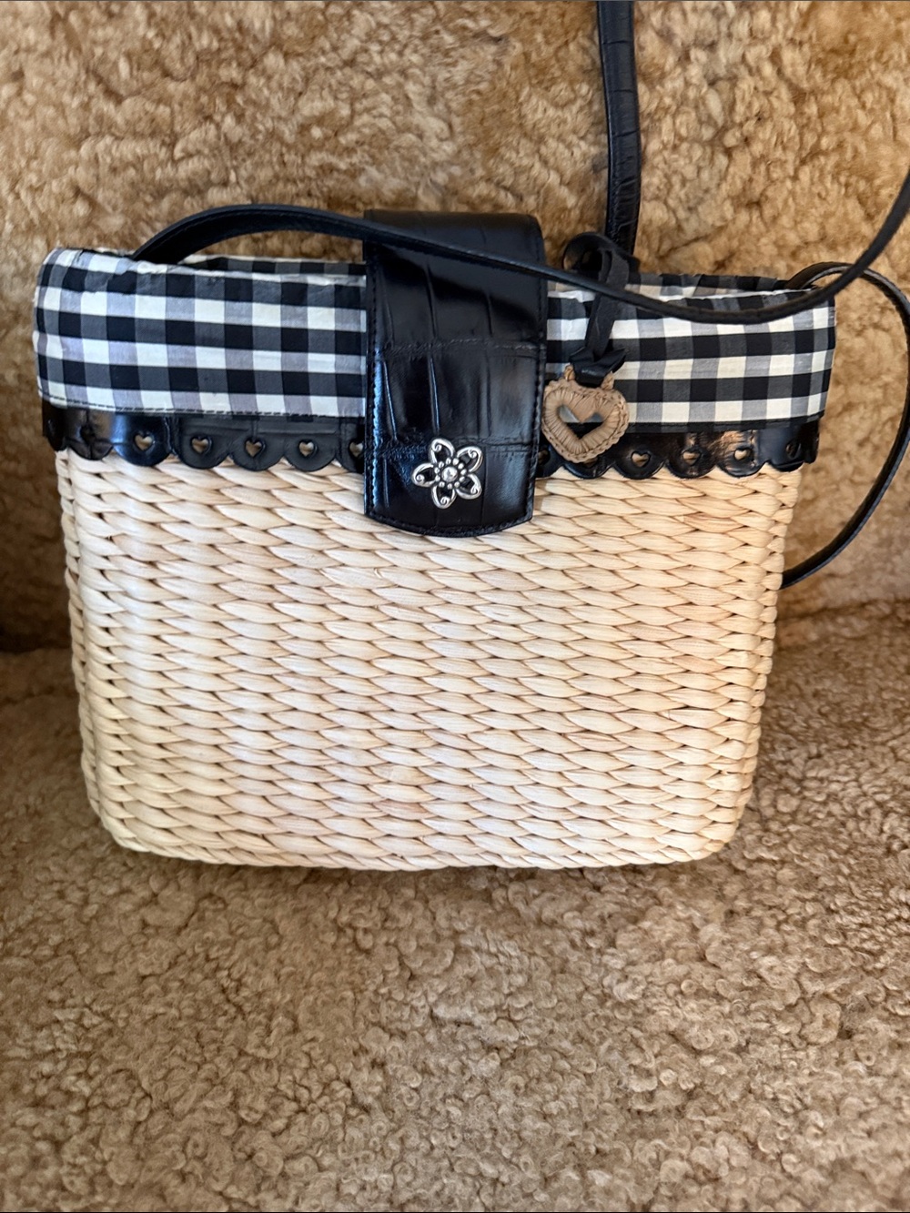 Brighton Black & Natural Woven Gingham Crossbody Bag - Picture 3 of 4